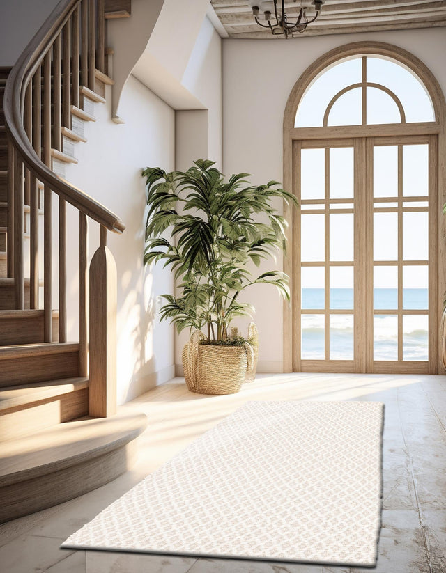Ivory 3' 3 x 12' Lattice Wool Runner Area Rug All Natural Hand Woven Geometric Wool Carpet for Living, Dining, Office, Dorm Room Indoor Decor for Sale at Rug Engine