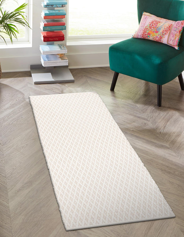 Ivory 3' 3 x 12' Lattice Wool Runner Area Rug All Natural Hand Woven Geometric Wool Carpet for Living, Dining, Office, Dorm Room Indoor Decor for Sale at Rug Engine