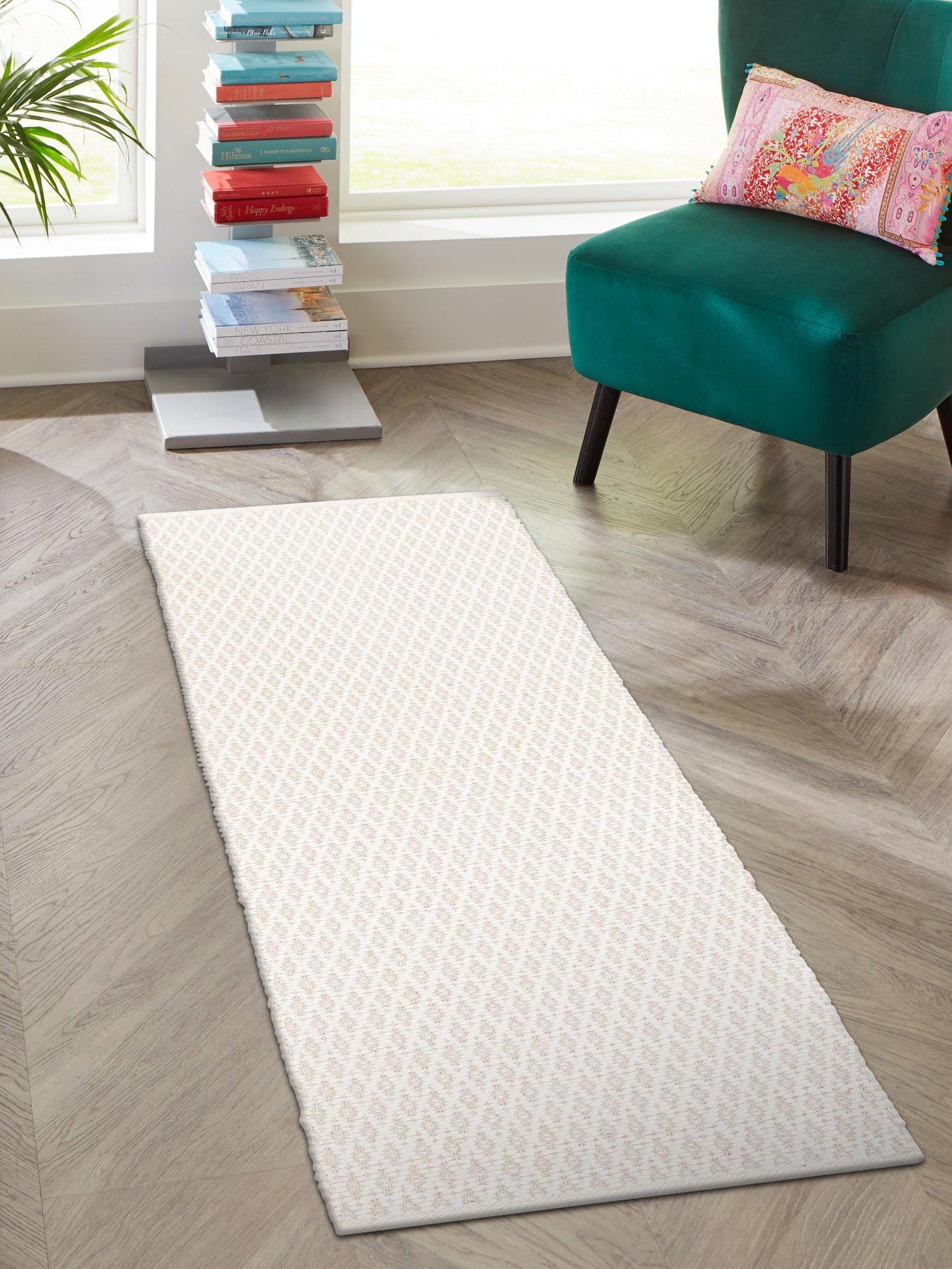 Ivory 3' 3 x 14' 1 Lattice Wool Runner Area Rug All Natural Hand Woven Geometric Wool Carpet for Living, Dining, Office, Dorm Room Indoor Decor for Sale at Rug Engine
