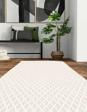Ivory 2' x 6' 1 Lattice Wool Runner Area Rug All Natural Hand Woven Geometric Wool Carpet for Living, Dining, Office, Dorm Room Indoor Decor for Sale at Rug Engine