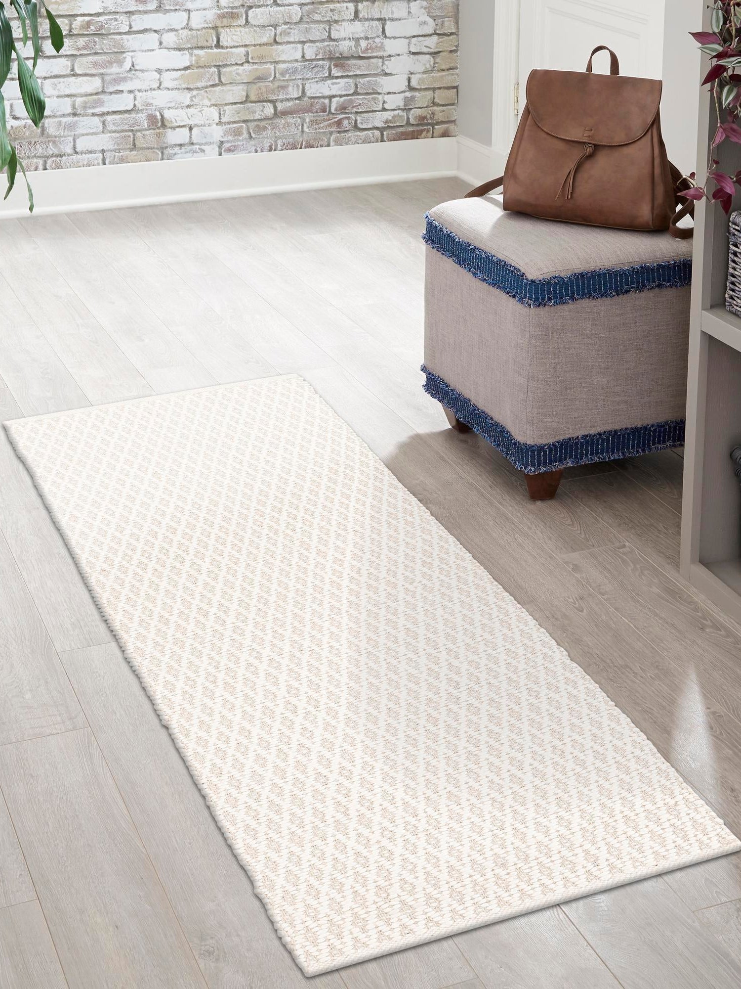 Ivory 3' 3 x 14' 1 Lattice Wool Runner Area Rug All Natural Hand Woven Geometric Wool Carpet for Living, Dining, Office, Dorm Room Indoor Decor for Sale at Rug Engine