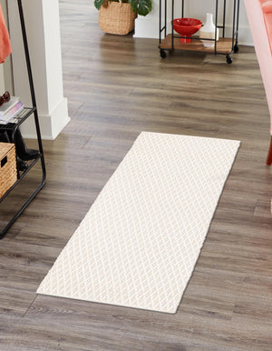 Ivory 3' 3 x 12' Lattice Wool Runner Area Rug All Natural Hand Woven Geometric Wool Carpet for Living, Dining, Office, Dorm Room Indoor Decor for Sale at Rug Engine