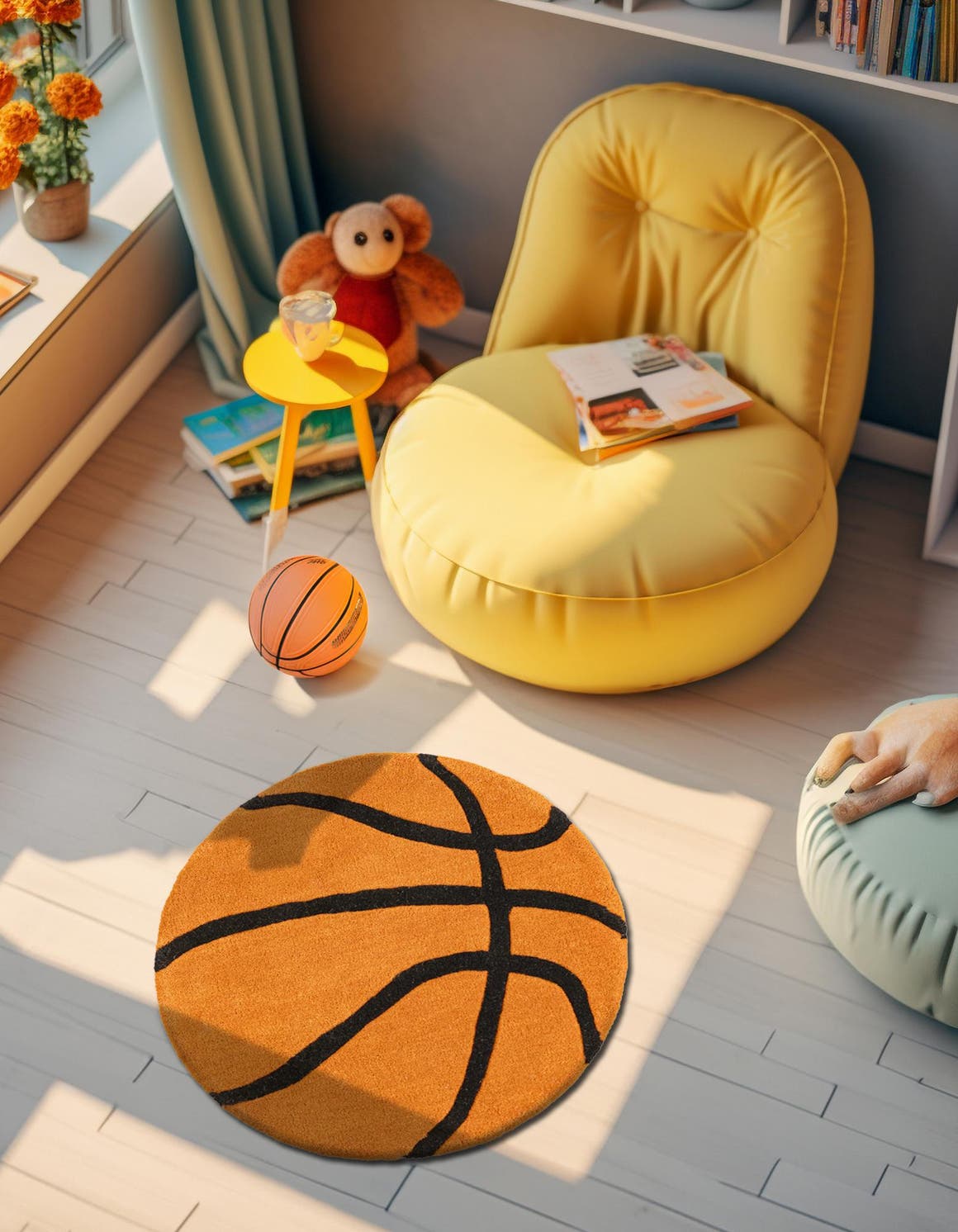 Orange 2' x 2' Playtime Kids Wool Freeform Area Rug for Baby Nursery, Toddler Playroom, Bedrooms