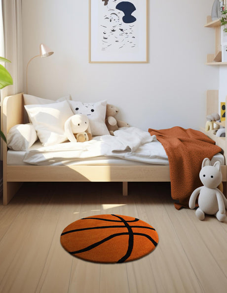 Orange 2' x 2' Playtime Kids Wool Round Rug