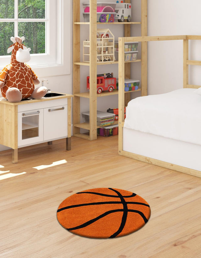 Orange 5' 1 x 5' 1 Playtime Kids Wool Round Rug