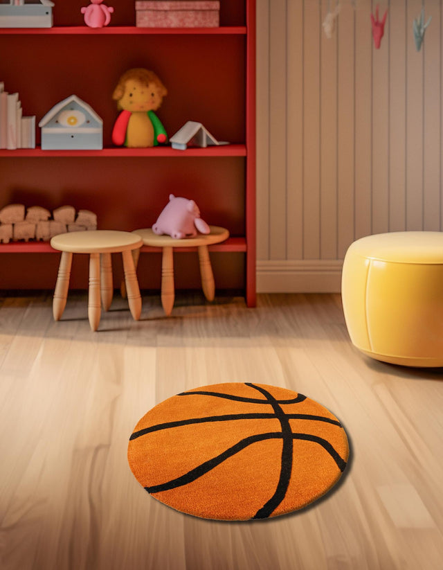 Orange 4' 1 x 4' 1 Playtime Kids Wool Round Rug