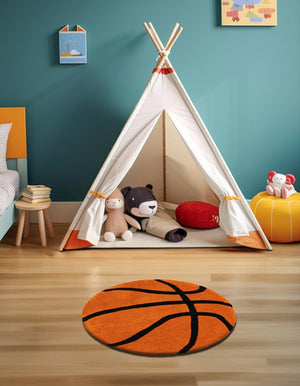 Orange 5' 1 x 5' 1 Playtime Kids Wool Round Rug