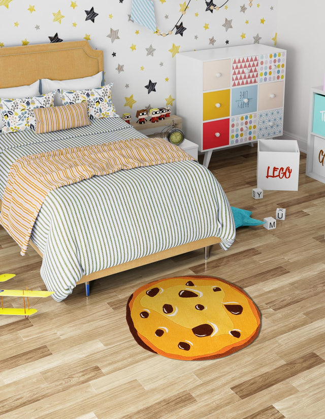 Light Brown 4' 1 x 4' 1 Playtime Kids Wool Round Rug