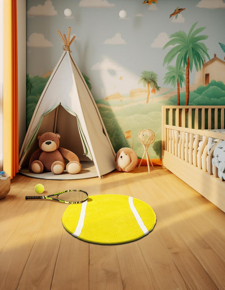 Yellow 8' x 8' Playtime Kids Wool Round Rug