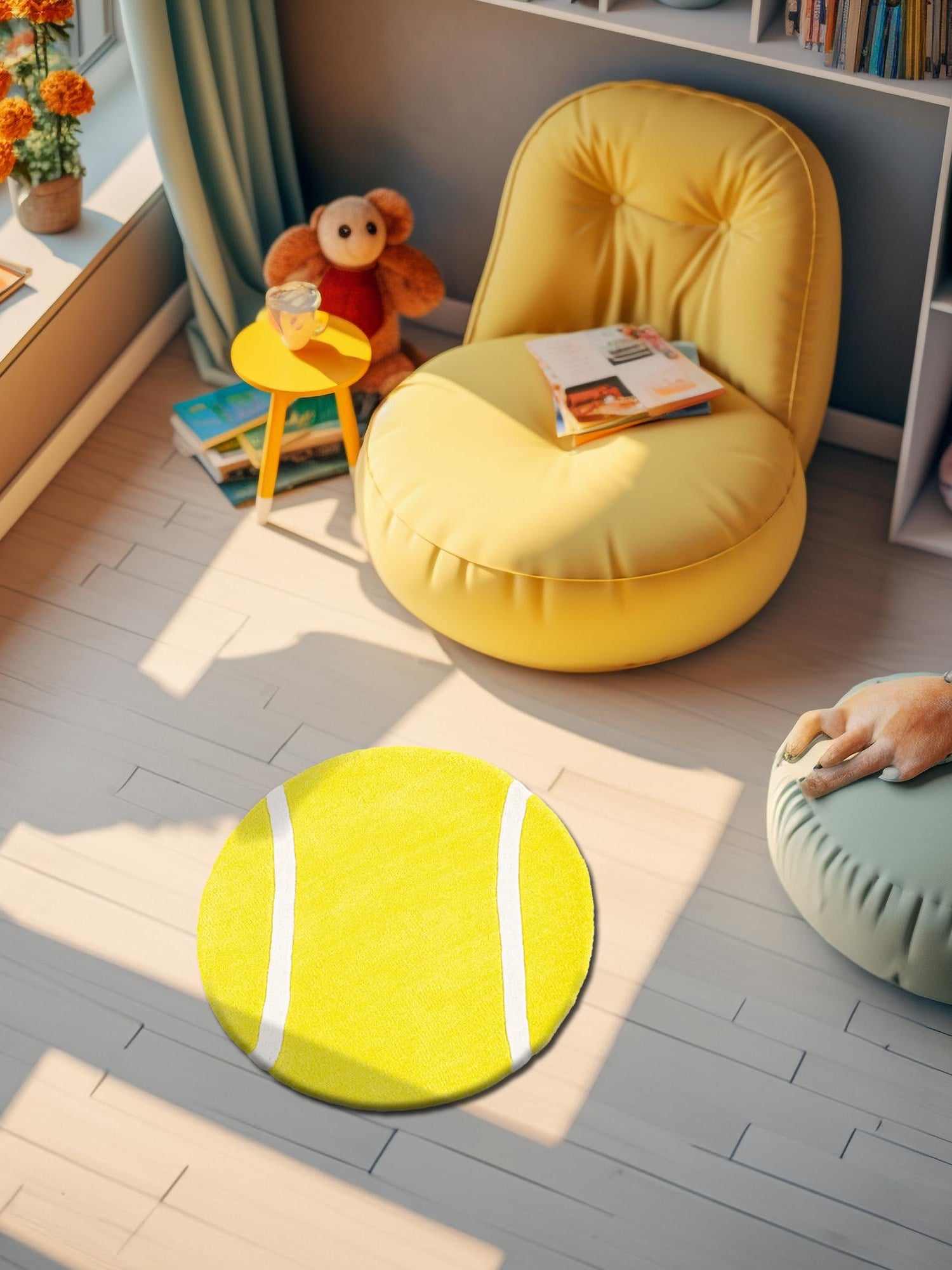Yellow 6' 1 x 6' 1 Playtime Kids Wool Freeform Area Rug for Baby Nursery, Toddler Playroom,  Bedrooms Hand Tufted High Quality Dense  Wool Pile Natural Carpet for Sale at Rug Engine