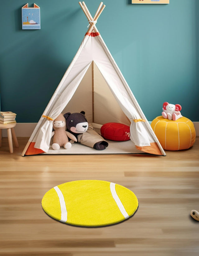 Yellow 8' x 8' Playtime Kids Wool Round Rug