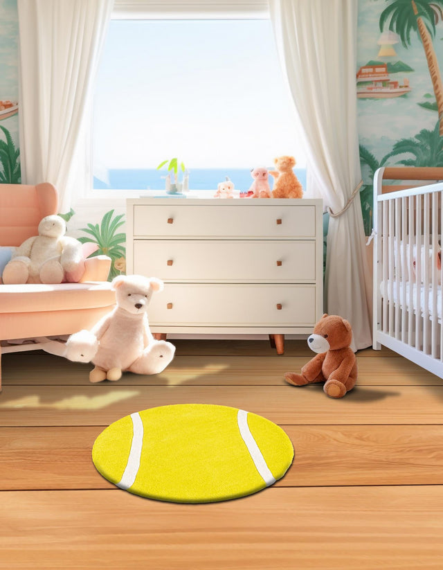 Yellow 8' x 8' Playtime Kids Wool Round Rug