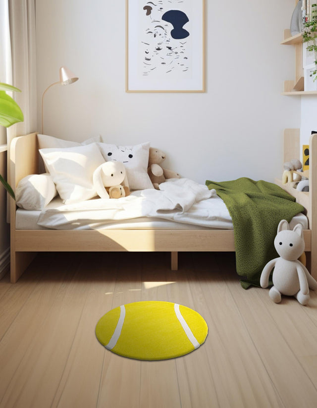 Yellow 3' 1 x 3' 1 Playtime Kids Wool Freeform Area Rug for Baby Nursery, Toddler Playroom, Bedrooms