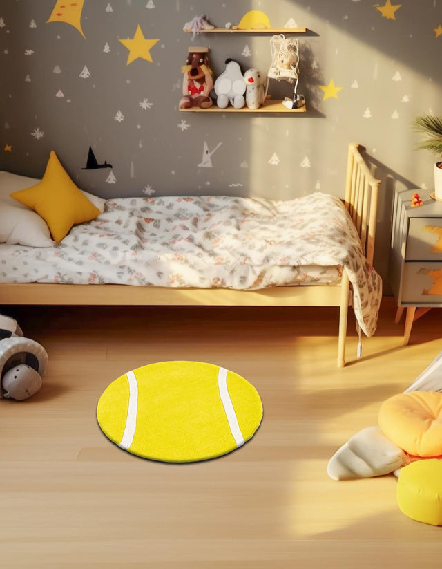 Yellow 3' 1 x 3' 1 Playtime Kids Wool Freeform Area Rug for Baby Nursery, Toddler Playroom, Bedrooms