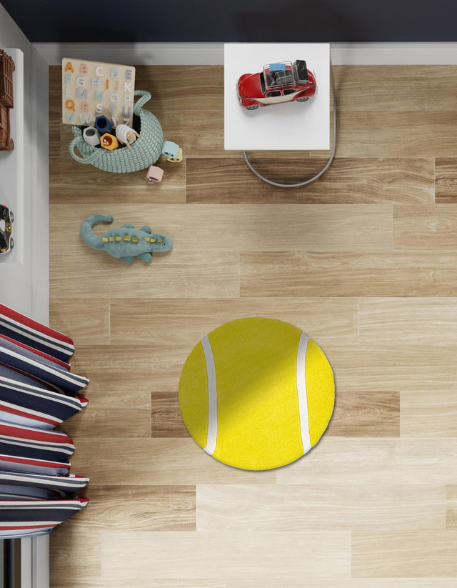 Yellow 3' 1 x 3' 1 Playtime Kids Wool Freeform Area Rug for Baby Nursery, Toddler Playroom, Bedrooms