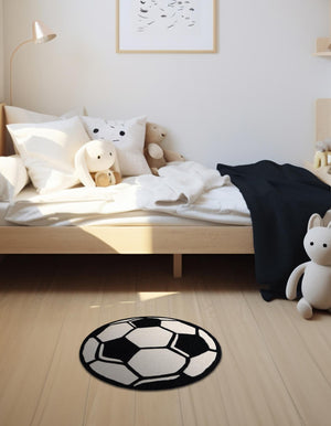 Black and White 6' 1 x 6' 1 Playtime Kids Wool Round Rug