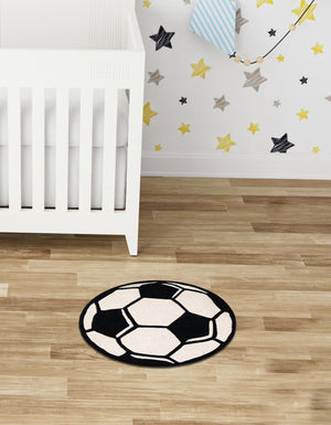 Black and White 6' 1 x 6' 1 Playtime Kids Wool Round Rug