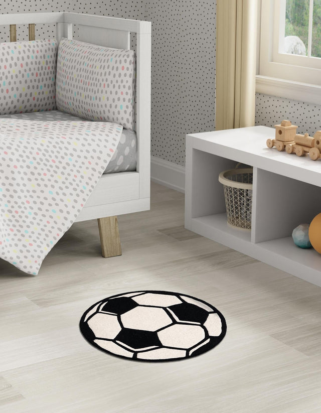 Black and White 8' x 8' Playtime Kids Wool Round Rug