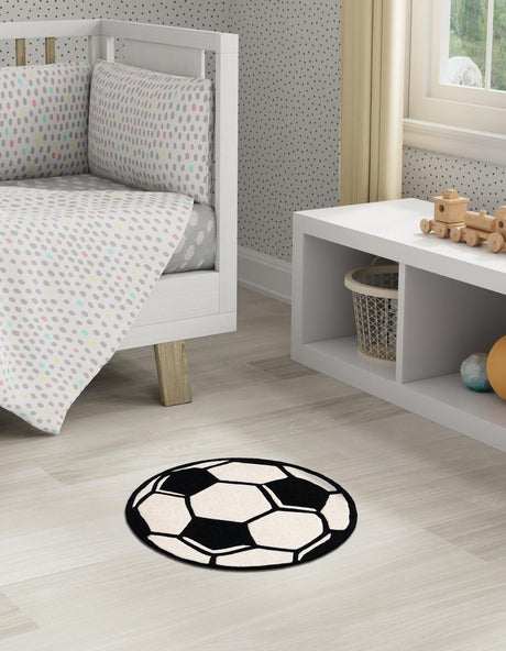 Black and White 6' 1 x 6' 1 Playtime Kids Wool Freeform Area Rug for Baby Nursery, Toddler Playroom,  Bedrooms Hand Tufted High Quality Dense  Wool Pile Natural Carpet for Sale at Rug Engine