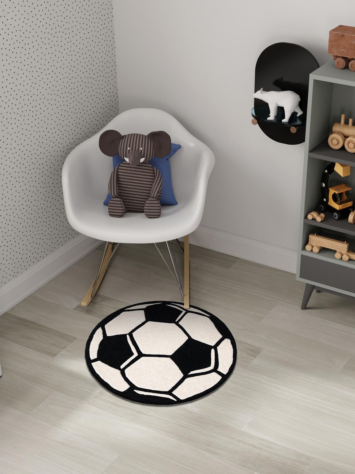 Black and White 7' 10 x 7' 10 Playtime Kids Wool Freeform Area Rug for Baby Nursery, Toddler Playroom,  Bedrooms Hand Tufted High Quality Dense  Wool Pile Natural Carpet for Sale at Rug Engine