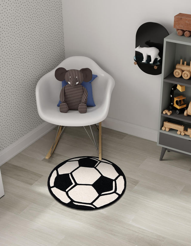 Black and White 8' x 8' Playtime Kids Wool Round Rug