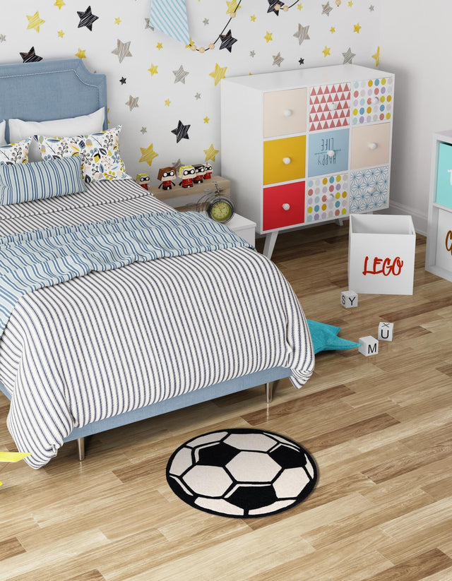 Black and White 6' 1 x 6' 1 Playtime Kids Wool Round Rug