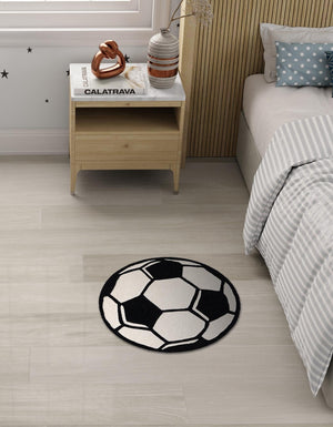 Black and White 5' 1 x 5' 1 Playtime Kids Wool Freeform Area Rug for Baby Nursery, Toddler Playroom, Bedrooms
