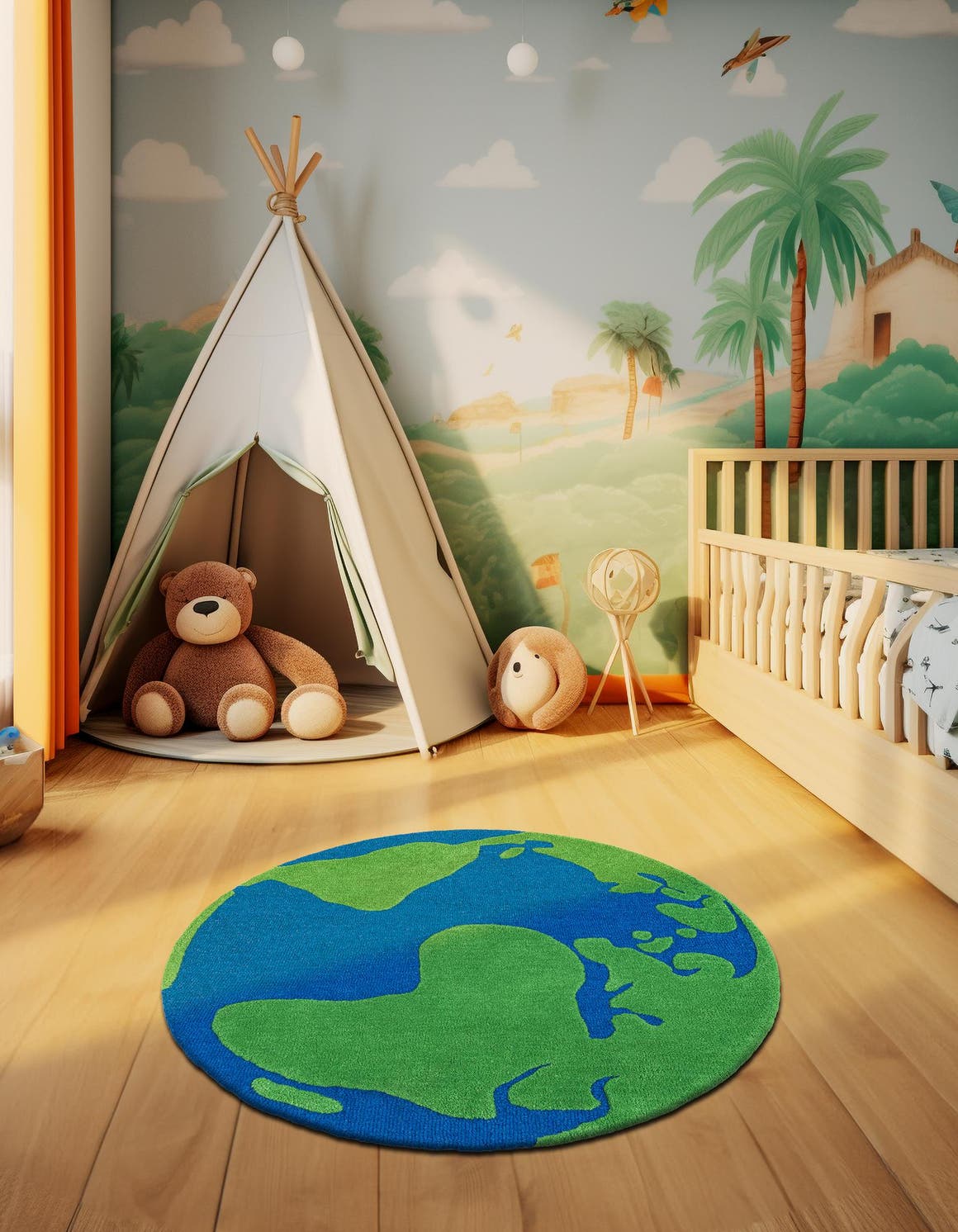 Blue and Green 2' x 2' Playtime Kids Wool Freeform Area Rug for Baby Nursery, Toddler Playroom,  Bedrooms Hand Tufted High Quality Dense  Wool Pile Natural Carpet for Sale at Rug Engine