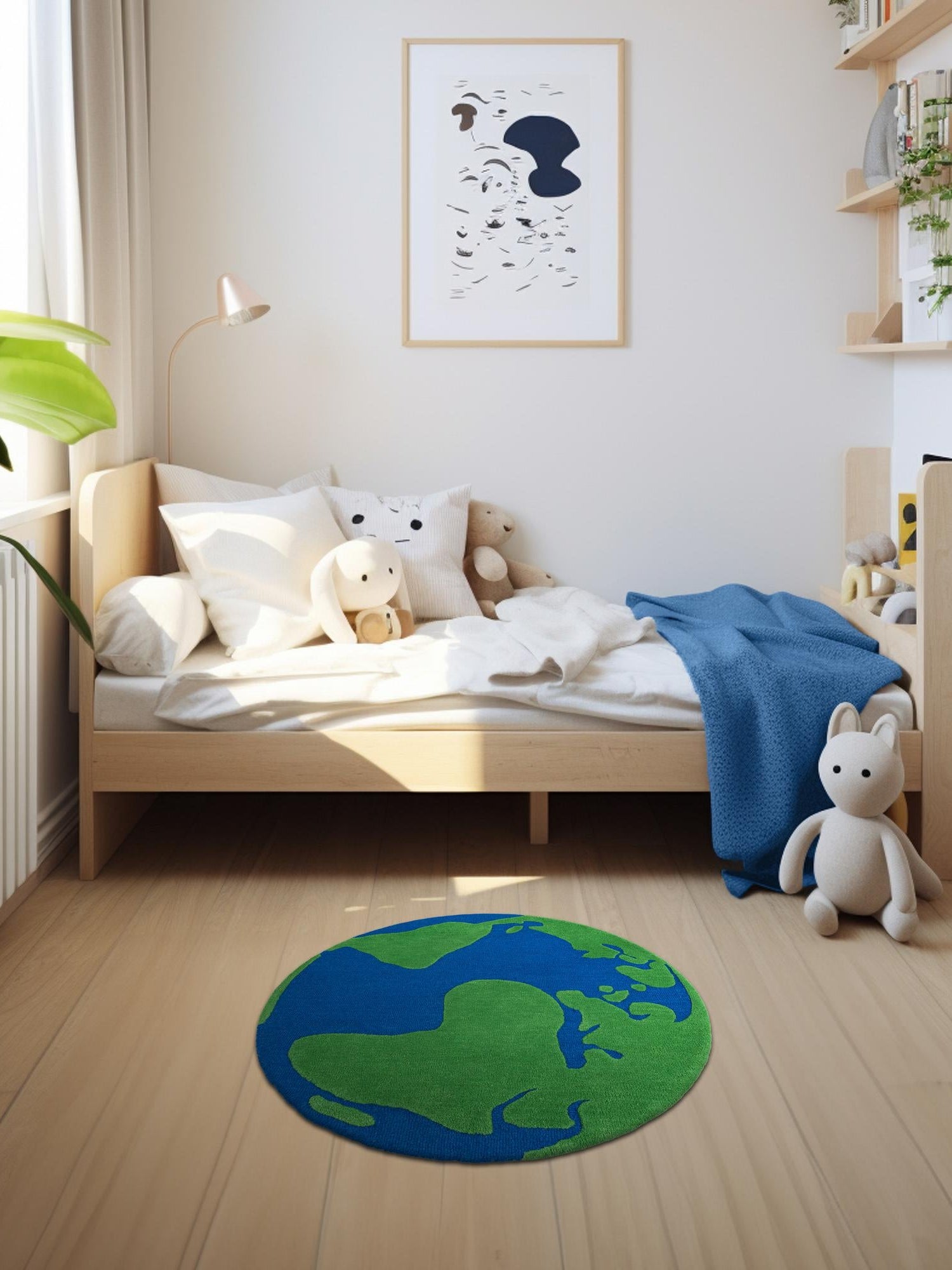 Blue and Green 2' x 2' Playtime Kids Wool Freeform Area Rug for Baby Nursery, Toddler Playroom,  Bedrooms Hand Tufted High Quality Dense  Wool Pile Natural Carpet for Sale at Rug Engine