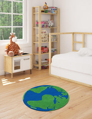 Blue and Green 8' x 8' Playtime Kids Wool Round Rug