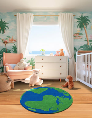 Blue and Green 8' x 8' Playtime Kids Wool Round Rug