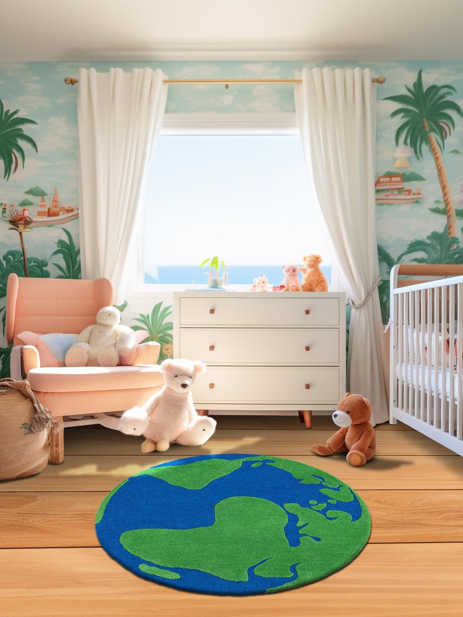 Blue and Green 2' x 2' Playtime Kids Wool Freeform Area Rug for Baby Nursery, Toddler Playroom,  Bedrooms Hand Tufted High Quality Dense  Wool Pile Natural Carpet for Sale at Rug Engine