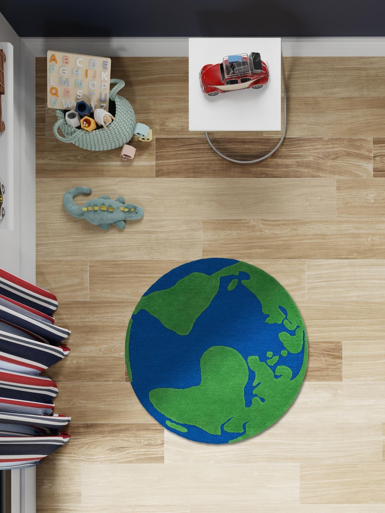 Blue and Green 5' 1 x 5' 1 Playtime Kids Wool Freeform Area Rug for Baby Nursery, Toddler Playroom,  Bedrooms Hand Tufted High Quality Dense  Wool Pile Natural Carpet for Sale at Rug Engine