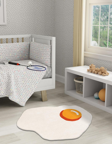 White 4' 1 x 4' 1 Playtime Kids Wool Round Rug
