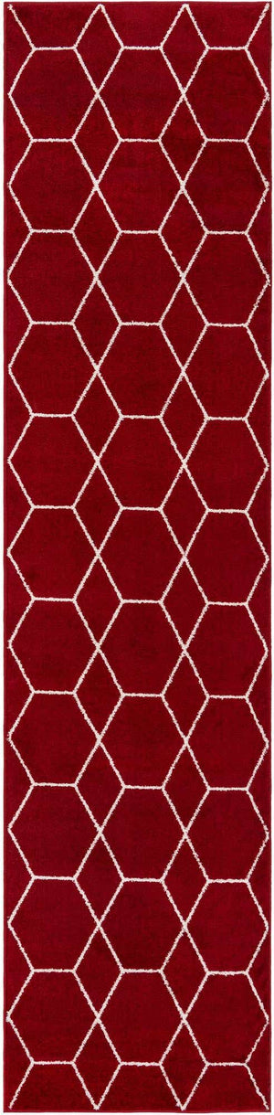 Red 2' 7 x 12' Trellis Frieze Runner Area Rug Geometric Modern Unique Stain Resistant Easy Clean Carpet for Living, Dining, Bedrooms, Office for Sale at Rug Engine