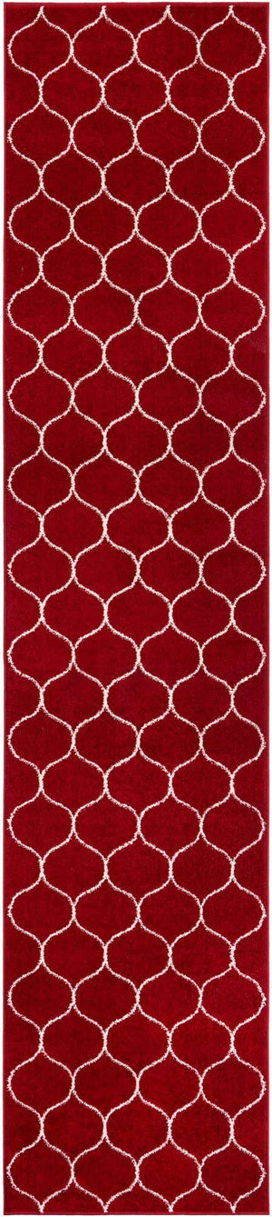 Red 2' 7 x 12' Trellis Frieze Runner Area Rug Geometric Modern Unique Stain Resistant Easy Clean Carpet for Living, Dining, Bedrooms, Office for Sale at Rug Engine