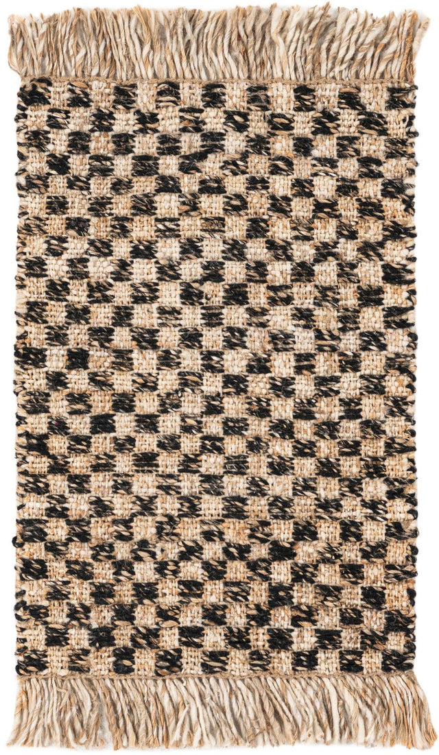 Black and Natural 2' 2 x 3' 1 Checkered Jute Wool Rectangle Area Rug 60% Jute & 40% Wool Geometric All Natural Eco-Friendly Sustainable Carpet for Contemporary Design Decorating for Sale at Rug Engine