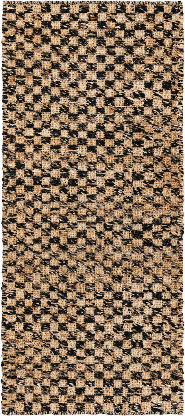 Black and Natural 2' x 5' 1 Checkered Jute Wool Runner Area Rug 60% Jute & 40% Wool Geometric All Natural Eco-Friendly Sustainable Carpet for Contemporary Design Decorating for Sale at Rug Engine