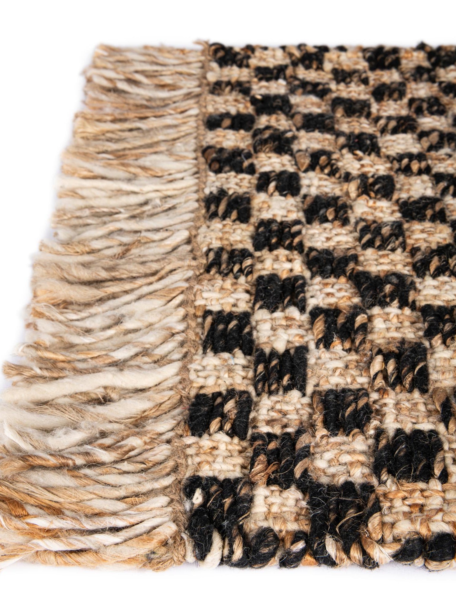 Black and Natural 2' 2 x 3' 1 Checkered Jute Wool Rectangle Area Rug 60% Jute & 40% Wool Geometric All Natural Eco-Friendly Sustainable Carpet for Contemporary Design Decorating for Sale at Rug Engine