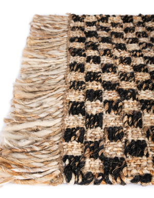 Black and Natural 4' 1 x 6' 1 Checkered Jute Wool Rectangle Area Rug 60% Jute & 40% Wool Geometric All Natural Eco-Friendly Sustainable Carpet for Contemporary Design Decorating for Sale at Rug Engine