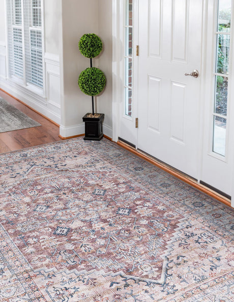 Washable Brown 3' 3 x 5' 3 Nostalgia Rectangle Area Rug Easy to Clean Stain Resistant & Durable Polyester Chenille Vintage Distressed Carpet for Sale at Rug Engine