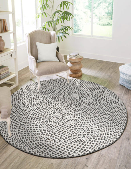 Gray 3' 1 x 3' 1 Tweed Braided Jute Round Area Rug 100% All Natural Jute Hand Braided in India Carpet for Unique Luxury Home Interiors for Sale at Rug Engine
