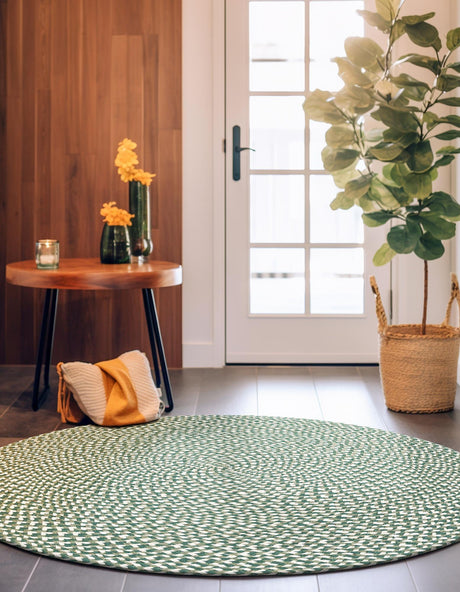 Green 10' x 10' Tweed Braided Jute Round Rug
