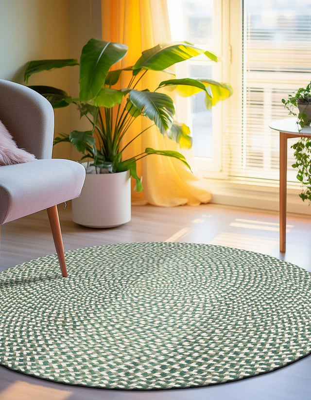 Green 10' x 10' Tweed Braided Jute Round Rug