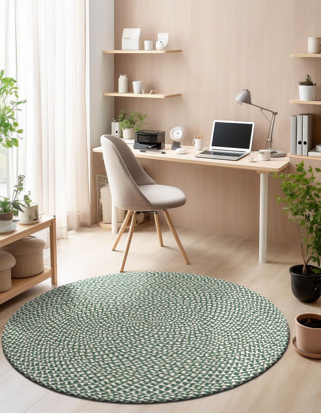 Green 2' x 2' Tweed Braided Jute Round Rug