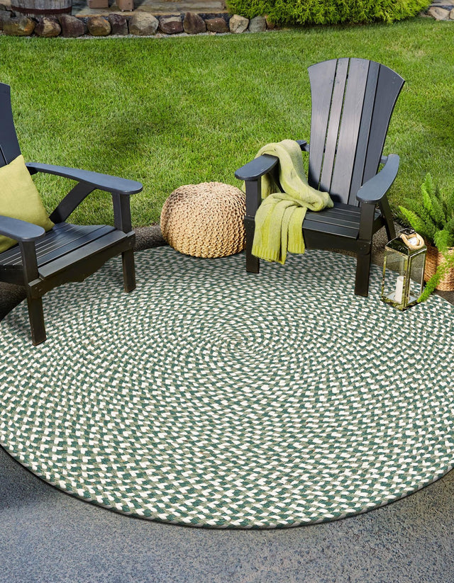 Green 2' x 2' Tweed Braided Jute Round Rug