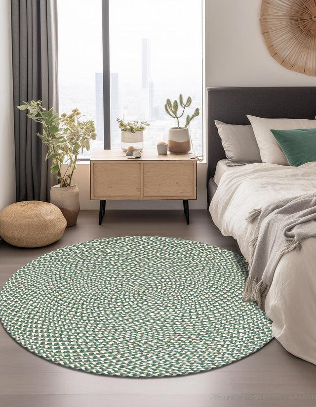 Green 2' x 2' Tweed Braided Jute Round Rug