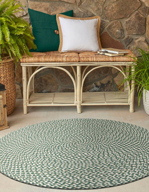 Green 2' x 2' Tweed Braided Jute Round Rug