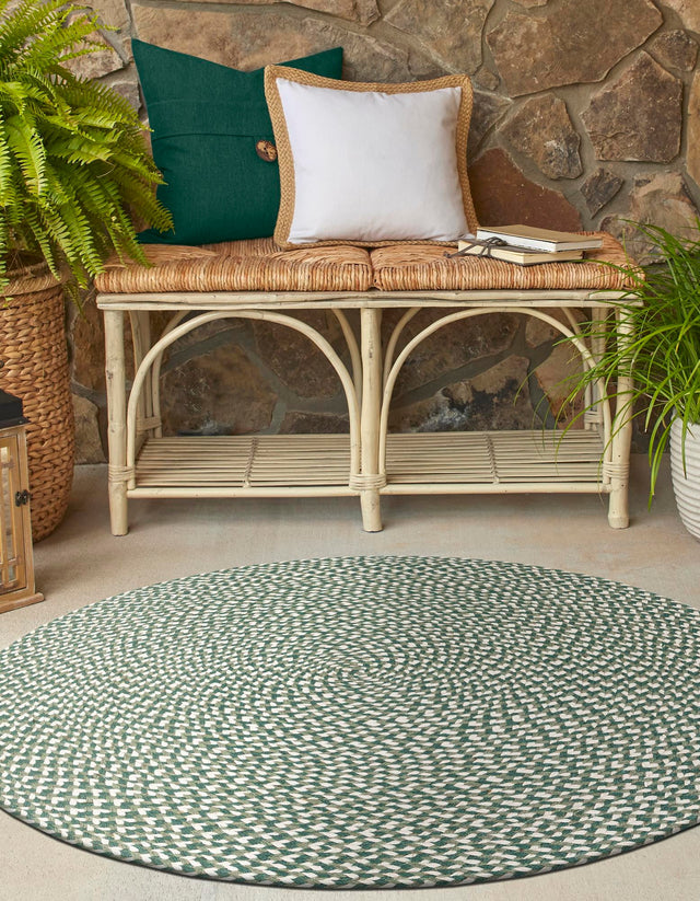 Green 2' x 2' Tweed Braided Jute Round Rug