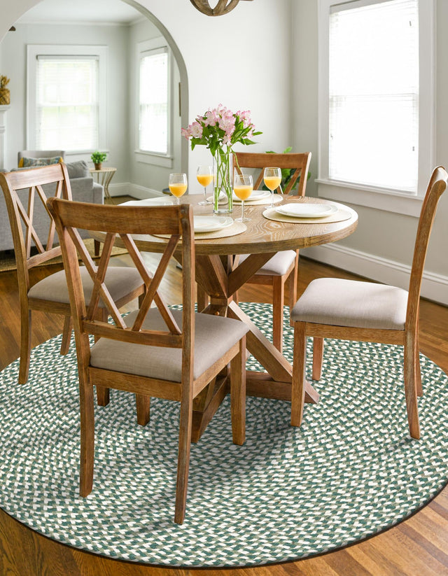 Green 2' x 2' Tweed Braided Jute Round Rug